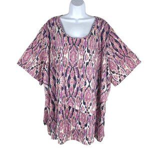 Catherines Burnout Top 5X Multicolored Print Tiered Polyester Blend TP-2000‎